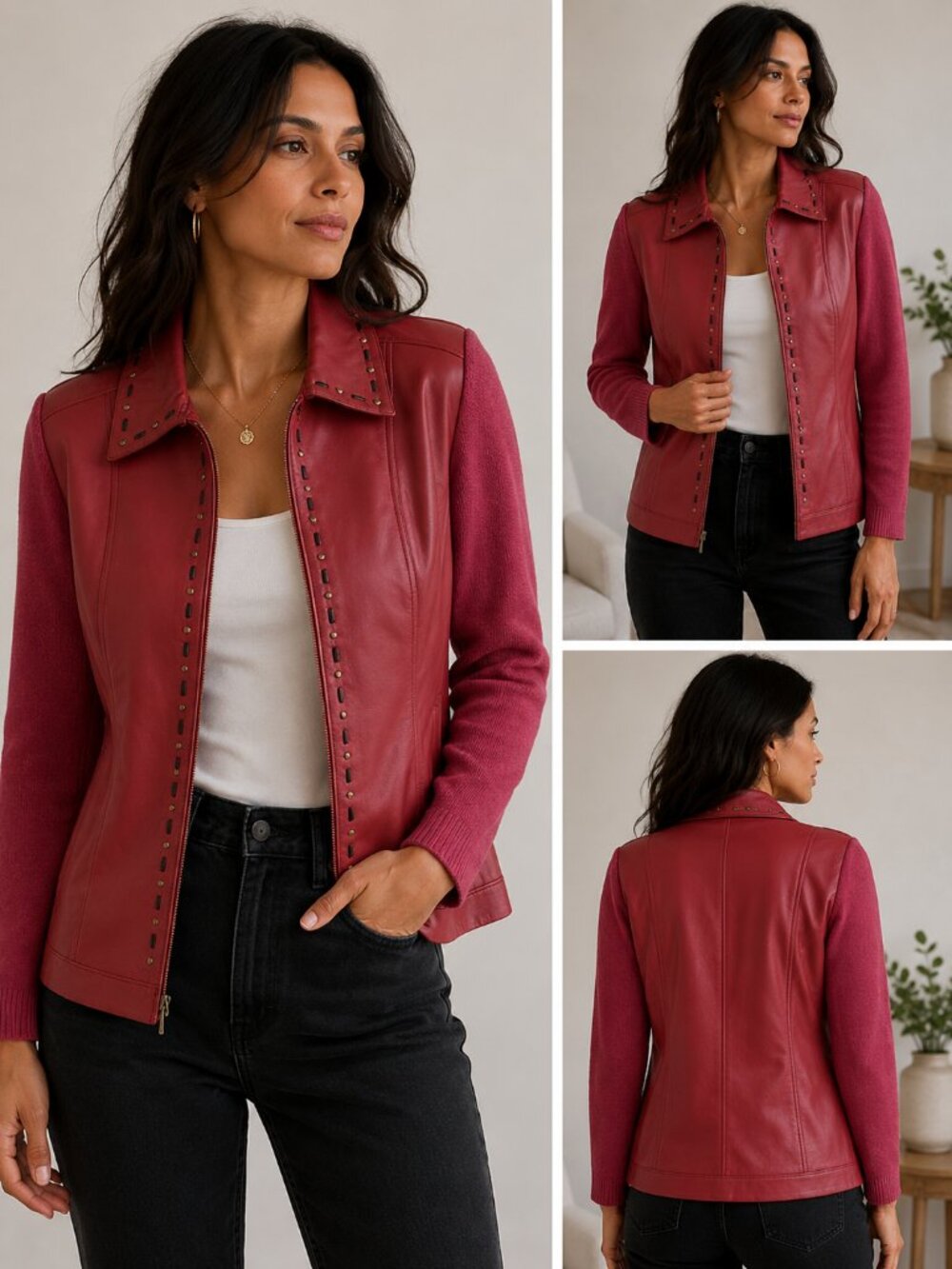 NYGUARD Leather & Knit Jacket |  Studded Detail | PTP 18.5"